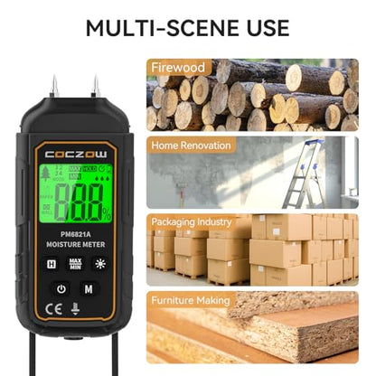 Moisture meter, moisture meter with battery and LCD display, suitable for quickly determining the moisture content of raw wood, paper, plywood, plaster walls, wooden floors, etc.