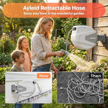 Ayleid Retractable Garden Hose Reel, 1/2"x100ft Wall Mount - color: Light Gray, size: 100FT