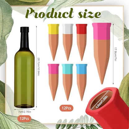 SiliFine 12 Sets Terracotta Watering Spikes,Green and Mixed Color - color: Green and Mixed Color
