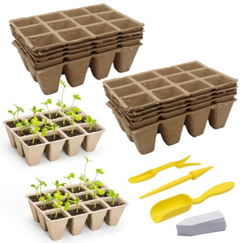 Peat Pots, 144 Cells, 12 Pcs Biodegradable Seed Starter Trays - size: 12 Cells