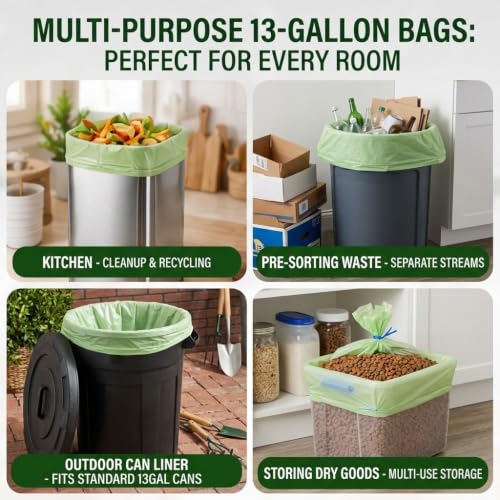 OrangeBio 13 Gallon Compostable Trash Bags, 50 Count, BPI Home Certified - size: 50 Count (Pack of 1)
