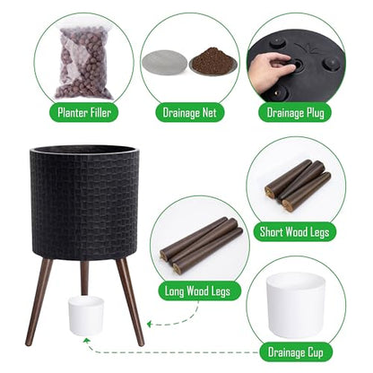 D'vine Dev Planter Pot with Wood Stand, 14 in, Distressed Black, 88-Z-D-5 - color: Distressed Black, size: X-Large