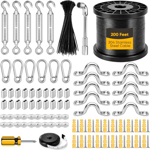 String Light Hanging Kit with 200FT Black Vinyl Coated Wire Rope - size: 200FT