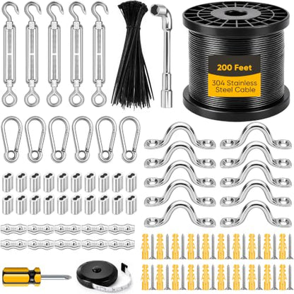 String Light Hanging Kit with 200FT Black Vinyl Coated Wire Rope - size: 200FT