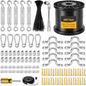 String Light Hanging Kit with 200FT Black Vinyl Coated Wire Rope - size: 200FT