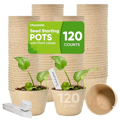 120 Pack 4 inch Peat Pots for Seeding with 120Pcs Plant Labels, Biodegradable Seed Starter Pots with Drainage Holes, Garden Germination Nursery Pots