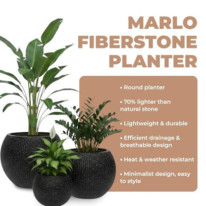 Marlo Fiberstone Round Planter, Ribbed Finishes (L, Black) - color: Ribbed Black, size: 21.3"D x 16.5"H