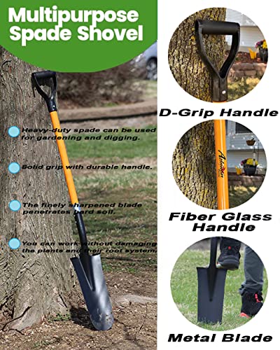 Ashman Drain Spade Shovel (1 Pack) - 48 Inches Long Handle Spade with D Handle Grip - Durable Handle with a Thick Metal Blade - Multipurpose Premium Quality Orange Shovel. - size: 1 Pack, style: Drain Spade Shovel