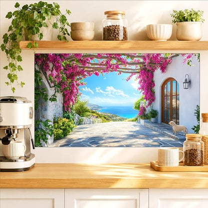 Kitchen Wallpaper 17.3x28 in Mediterranean Bougainvillea for Backsplash - color: Colorful1272