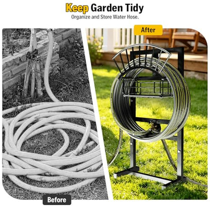 Garden Hose Holder with Brass Faucet, 45ft Rubber Hose, 5ft Leader Hose