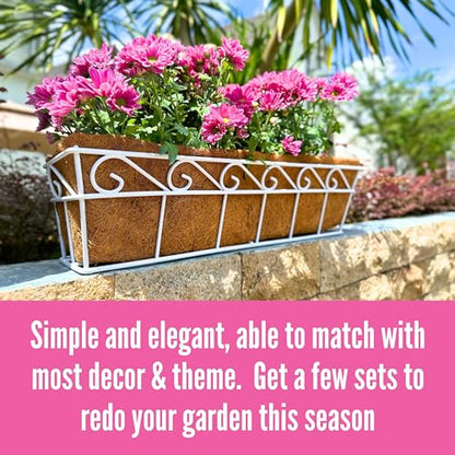 LaLaGreen Fence Window Box (30 in, 2 Pack) White Metal Trough Planter - size: 30" (76cm) x 2 pack