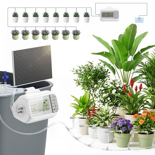 Automatic Drip Irrigation Kit, Solar & USB Rechargeable Auto Plant Watering System with Programmable Timer, Anti-Siphon Valve, DIY Irrigation System for up to 15 Outdoor/Indoor Potted Plants - color: Solar Power