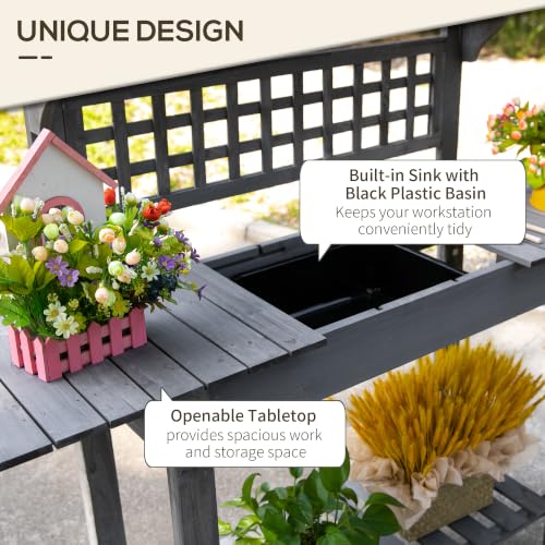 Outsunny Outdoor Potting Bench Table with Sliding Tabletop, Gray