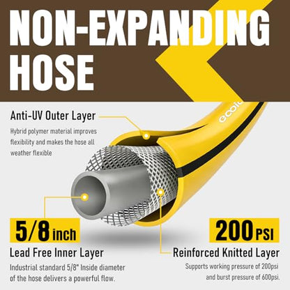 Heavy Duty Garden Hose 50ft, NON-EXPANDABLE Flexible Water Hose, Kink Resistant Lightweight Hybrid Hose, Leakproof Hose Male to Female Fittings - color: Black+Yellow, size: 50ft