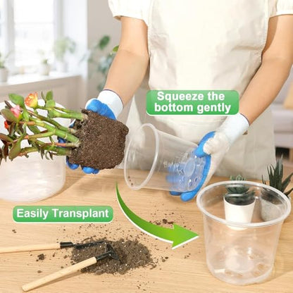 10 Inch Clear Nursery Pots with Drainage Holes, 5 Pack Plastic Pots for Plants, Seedling Starter Pot Variety Pack, Garden Plant Pots for Succulents Flowers Cactus - size: 10 Inch