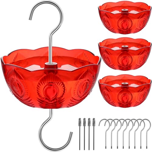 Ant Moat for Hummingbird Feeders, Humingbird Feeder Ant Moat, Vintage Style Hummingbird Ant Guard, 5 OZ Large Ant Moat, Ant Motes - Ant Guard(4 Pack, Red)