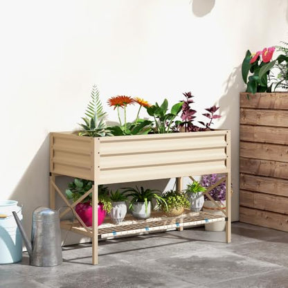 Outsunny Raised Garden Bed with Galvanized Steel Frame, Cream - color: Cream White
