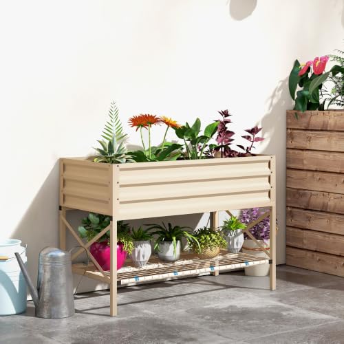 Outsunny Raised Garden Bed with Galvanized Steel Frame, Cream - color: Cream White