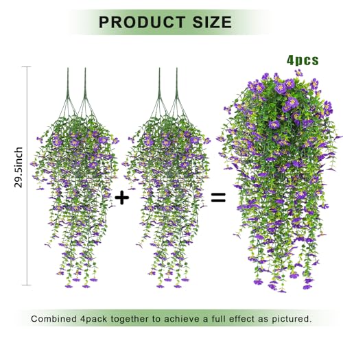 RECUTMS Artificial Hanging Flowers for Outdoors 4Pc Silk Daisy Plant Purple - color: Purple