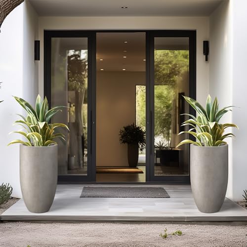 Kante Large Round Tapered Weathered Concrete Planter 24" Tall, Outdoor - color: Weathered Concrete, size: 24" Tall