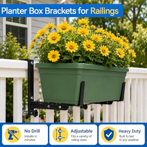 Halatool Window Box Brackets Outdoor, 4Pack Adjustable Planter Box Brackets