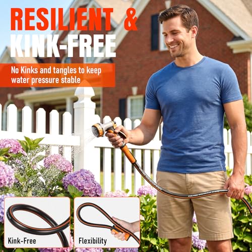 Garden Hose 35 ft x 5/8", Heavy Duty Water Hose, Flexible and Durable, Kink Resistant Lightweight Hybrid Hose, Leakproof Yard Hose with Male to Female Fittings - color: Black, size: 35ft