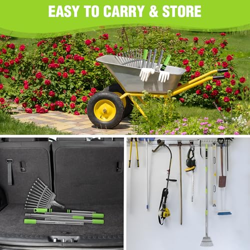 WORKPRO Rake, Small Rake for Leaves with 72” Adjustable Long Handle - size: 11 TINE
