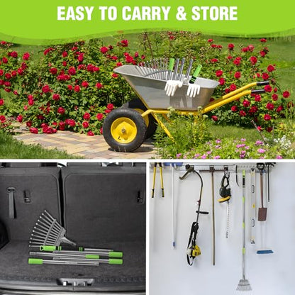 WORKPRO Rake, Small Rake for Leaves with 72” Adjustable Long Handle - size: 11 TINE