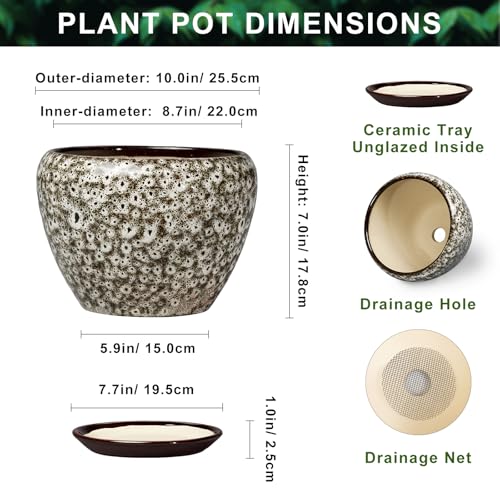 Ceramic Pots for Plants, 10 Inch Planters, White Leopard - color: White Leopard, size: 10 Inch