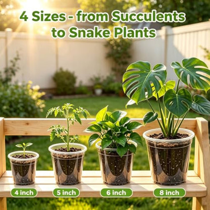 Clear Nursery Pots with Drainage, 3-9.6 in Plant Pot (18Pack 4/5/6/8in) - size: 18Pack 4/5/6/8in