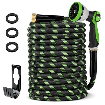 Garden Hose 100 FT, Non-Expanding Water Hose with 10 Pattern Spray Nozzle - size: 100FT