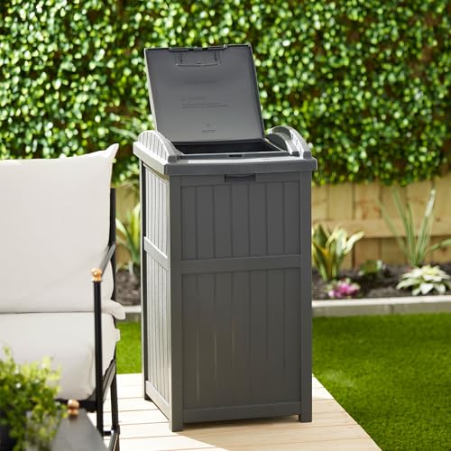 Suncast 3 Pack Trash Hideaway Refuse Container, Stylish Resin Outdoor Garbage Bin with Latching Lid, 30 to 33 Gallon Capacity, Cyberspace - color: Cyberspace, size: 3 Pack