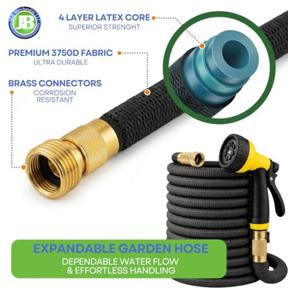 J&B XpandaHose 75ft Expandable Garden Hose, Lightweight, Brass Connectors - color: Black, size: 75ft