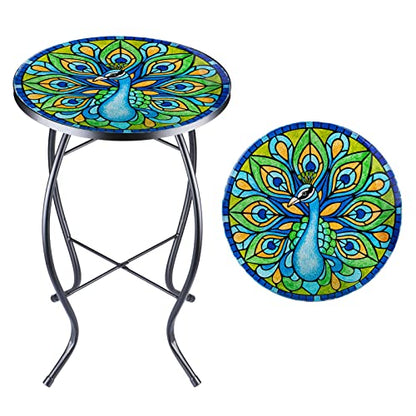 VCUTEKA Outdoor Side Table,14" Patio Accent Table Bistro Coffee End Table - color: Peacock