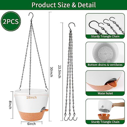 GARDIFE 10 Inch Self Watering Hanging Planter, Indoor, 2 Pack, White - color: 10-white, size: 10 inch