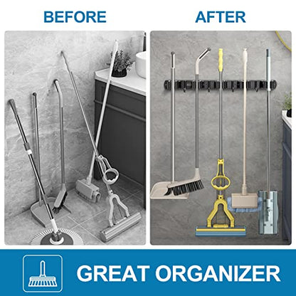 IMILLET 2 Pack Broom Holder Wall Mount, Heavy Duty Garage Organization - color: 5 Racks with 4 Hooks, size: 2 Pack