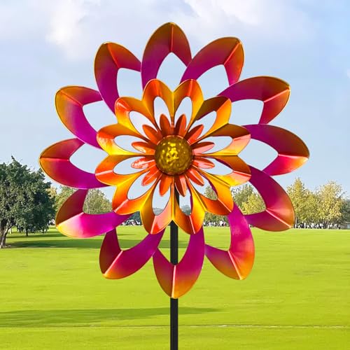 45" Gerbera Wind Spinners for Yard and Garden, Golden Balls Kinetic Wind Spinner Outdoor Decor, Wind Sculpture Yard Art Decorations for Patio, Lawn & Garden - size: 45" Gerbera