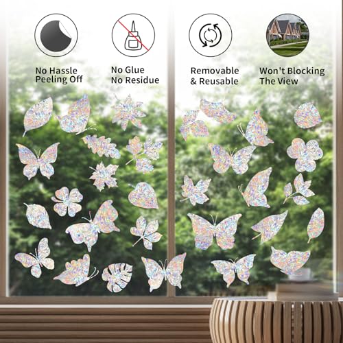 YUOROS 30 Anti Collision Window Decals for Bird Strike Prevention - color: Butterfly, Leaf