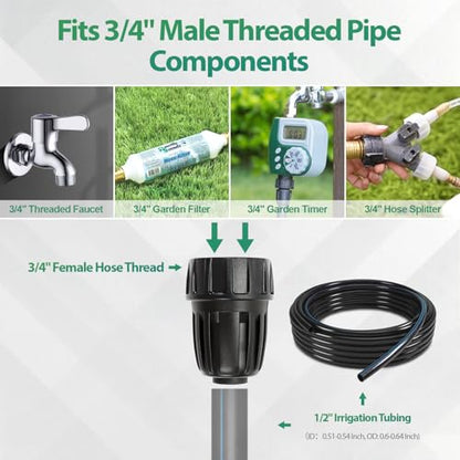 RedChili 6 Pcs 1/2 Inch Drip Irrigation Tubing to Faucet/Garden Hose Adapter, 3/4" FHT to 1/2" (1/2" ID x0.6-0.65" OD) Drip Irrigation Fittings Female Garden Hose Water Line System Connector - size: 1/2" Faucet Adapter