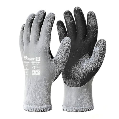 Schwer 2 Pairs 100% Waterproof Winter Work Gloves Latex Coated, CR3305, XL - color: Winter Grey, size: X-Large