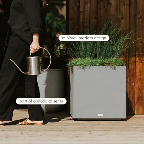 Veradek Block Series Cube Planter - Square Outdoor Planter - color: Gray, size: Medium
