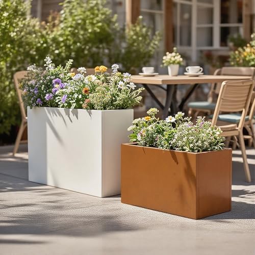 Metal Rectangular Planter Box 24" L x 10" W x 24" H White Metal Planter Box - color: White, size: 24*10*24
