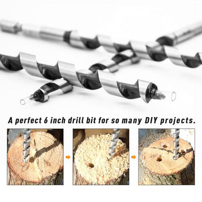 3/8 Inch x 6 Inch Long Ship Auger Drill Bit Set for Wood - size: 3/8"x6"