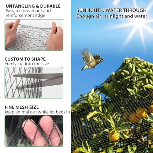 Bird Netting 3/8 Inch Mesh, 20 x 30 FT, HDPE, Rip-Resistant, Black - size: 20' x 30'