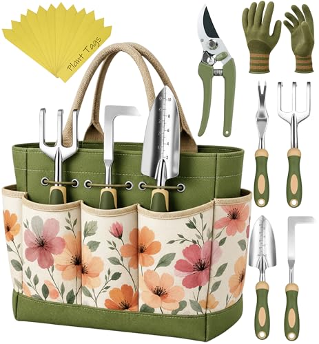 Heavy Duty Gardening Tools - Gardening Gifts for Women, Men, Mom, Dad - Durable, Ergonomic Garden Tools Set (Floral) - style: Floral
