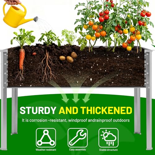 Land Guard 2 Pack Galvanized Raised Garden Bed with Legs & Wheels, 36×12×32in Metal Elevated Raised Planter Box for Backyard, Patio, Balcony, 300lb Capacity, Silver - color: Silver, size: 36×12×32in (2-Pack)