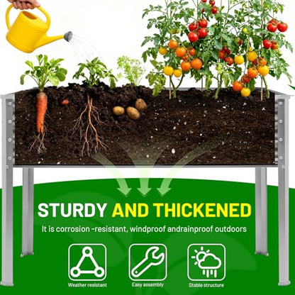 Land Guard 2 Pack Galvanized Raised Garden Bed with Legs & Wheels, 36×12×32in Metal Elevated Raised Planter Box for Backyard, Patio, Balcony, 300lb Capacity, Silver - color: Silver, size: 36×12×32in (2-Pack)