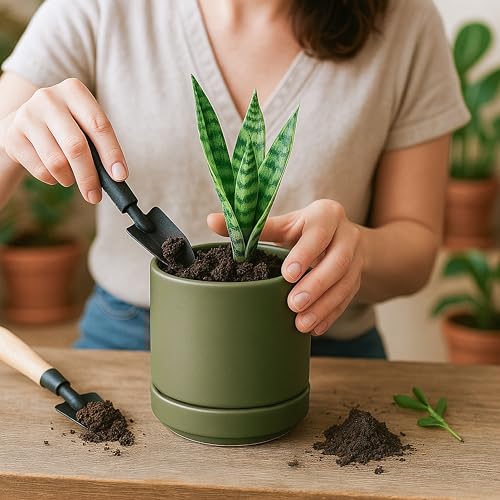 D'vine Dev 4-Pack Ceramic Pots with Saucers, Olive, 4.7 in, 94-X-B-0 - color: Olive, size: 4.7 Inch