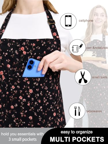 Molaxhome Split Pottery Apron with 3 Pockets Unisex with Adjustable Strap - color: Blackflower