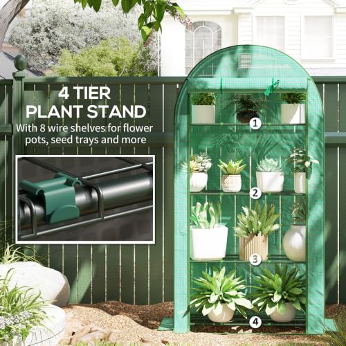 Outsunny 4 Tier Mini Greenhouse Roll-Up Door 41.3" x 17.7" x 63" Green